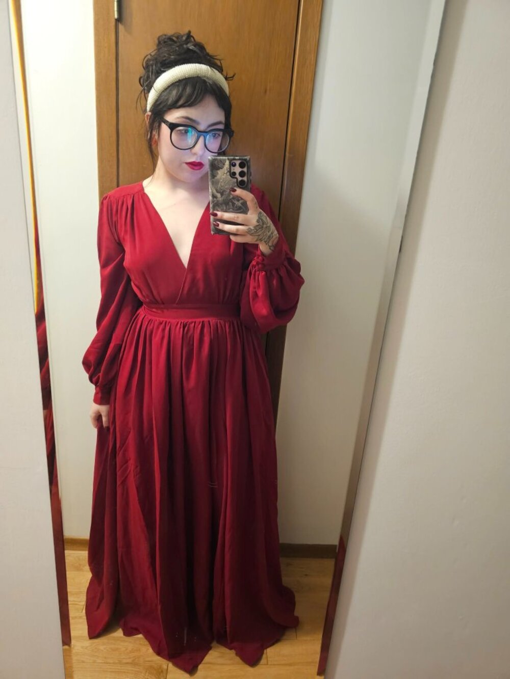 Belladonna Maxi Dress in Crimson Red, Deep V Red Floor Length Dress